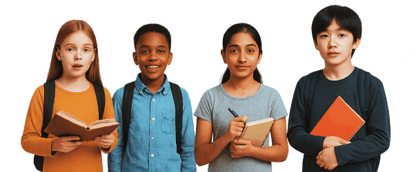 Young diverse students with books and backpacks
